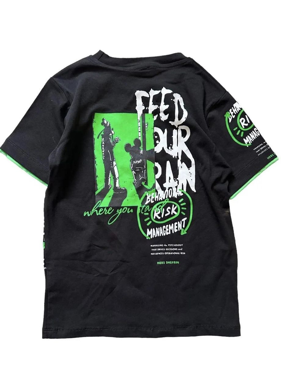 Черная летняя футболка для мальчика 110-134 см белая турция Leyz