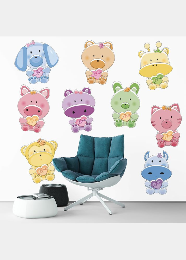 Вінілова інтер'єрна на стіну, шпалери та інші поверхні "Тварини-іграшки. Іграшки" з Кавун наклейка (316189981)