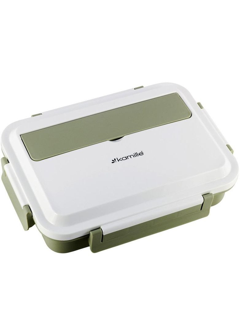 Ланч-бокс Snack 1000мл контейнер для їжі на 4 секції із нержавіючої сталі зелений судок для обіду Kamille (368976956)