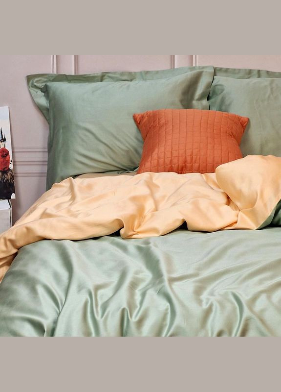 Постільна білизна ДУЕТ GREEN FOG/SOFT PEACH Premium Сатин однотон Двоспальна Сатин однотон MERISET (335051939)