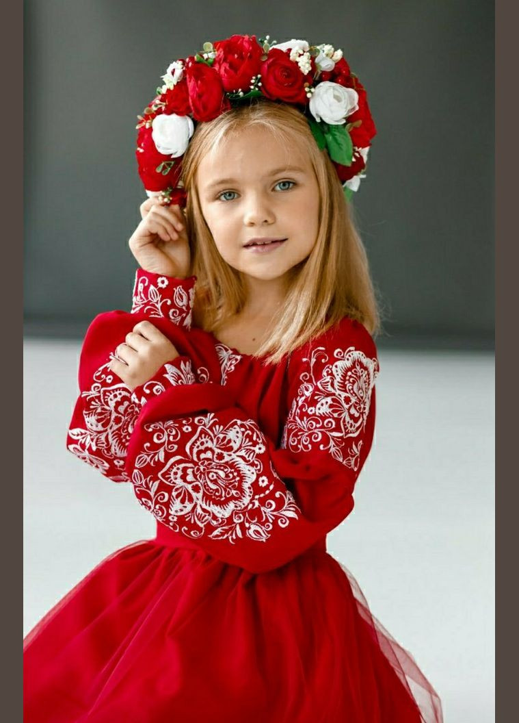 Красное голубое пышное яркое платье для девочки с вышивкой Марічка (326810808)