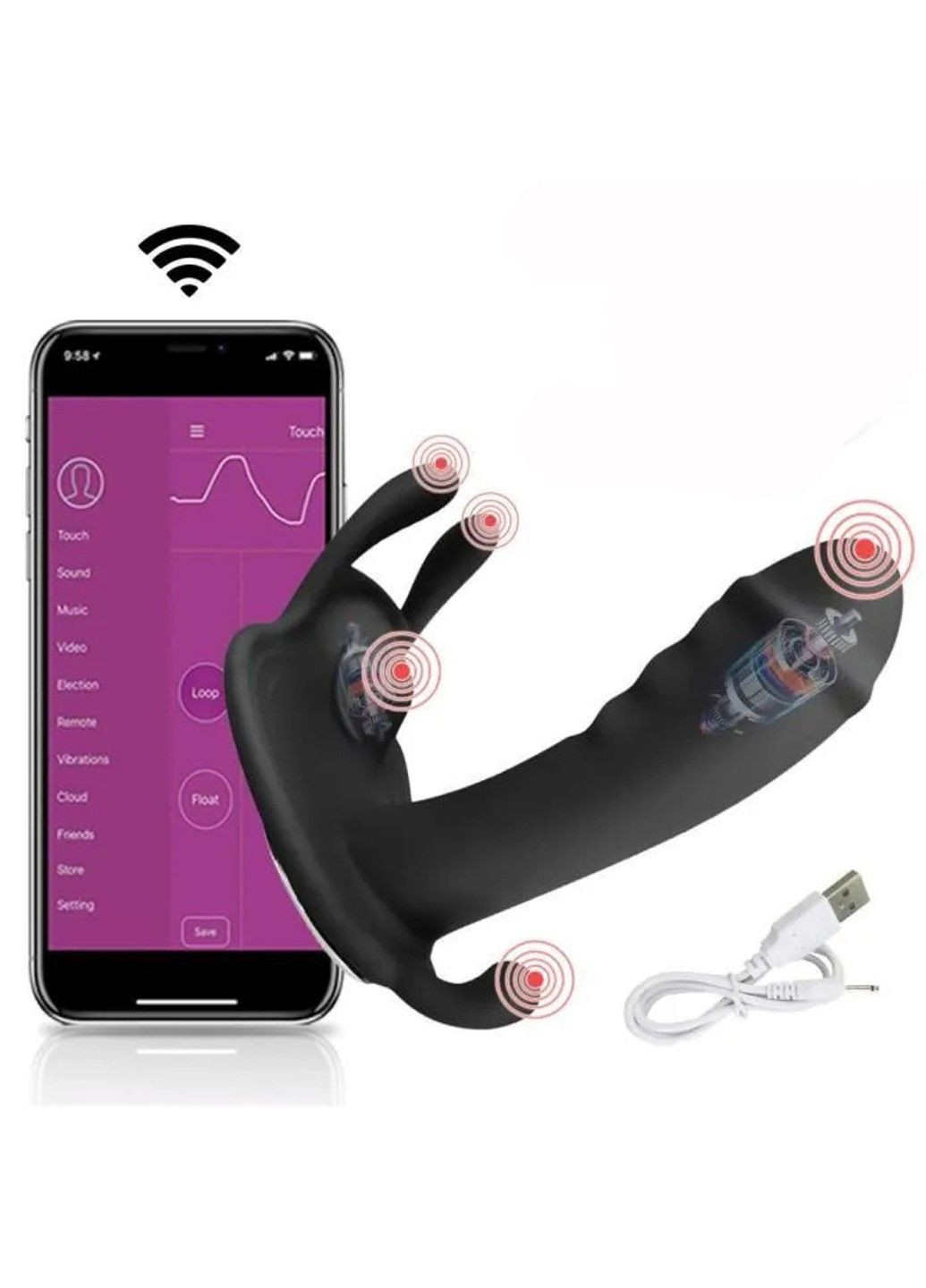 Smart- вібратор чорного кольору 3 в 1 з керуванням по Bluetooth та APP DUAI (289770639)