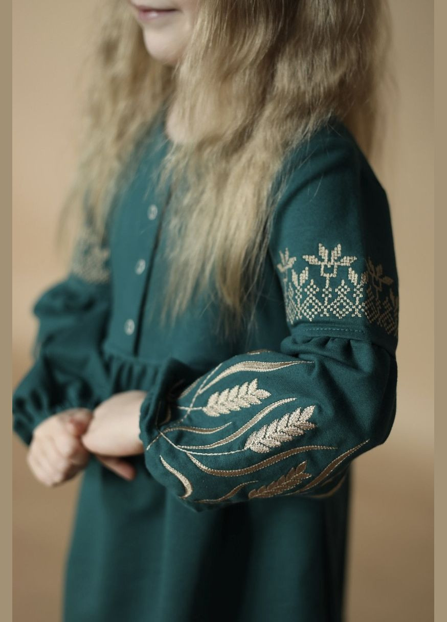 Зелена сукня вишиванка для дівчинки пшениця, сукня вишита дитяча зелена (341327645)