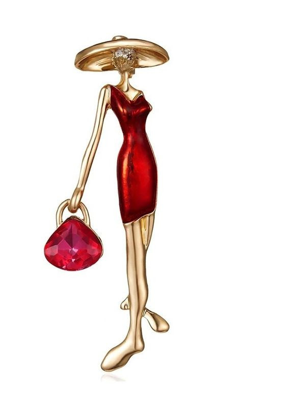 Красная модная брошь девушка модница, 5058 Fashion Jewelry (336949767)