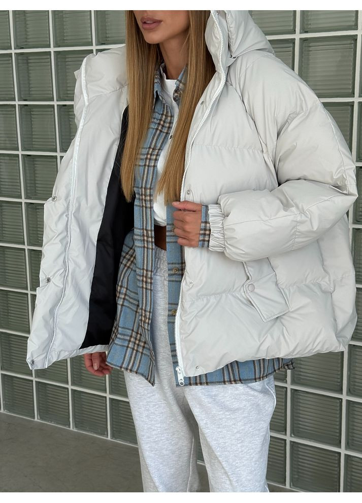 Жемчужная зимняя женская куртка пуфер irish с карманами и съемным капюшоном (mil631) milirud