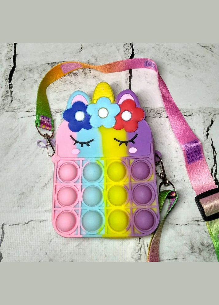 Сумочка міні силіконова дитяча Єдиноріг з квітами Unicorn Поп іт 11х8 Різнокольорова No Brand (327368078)