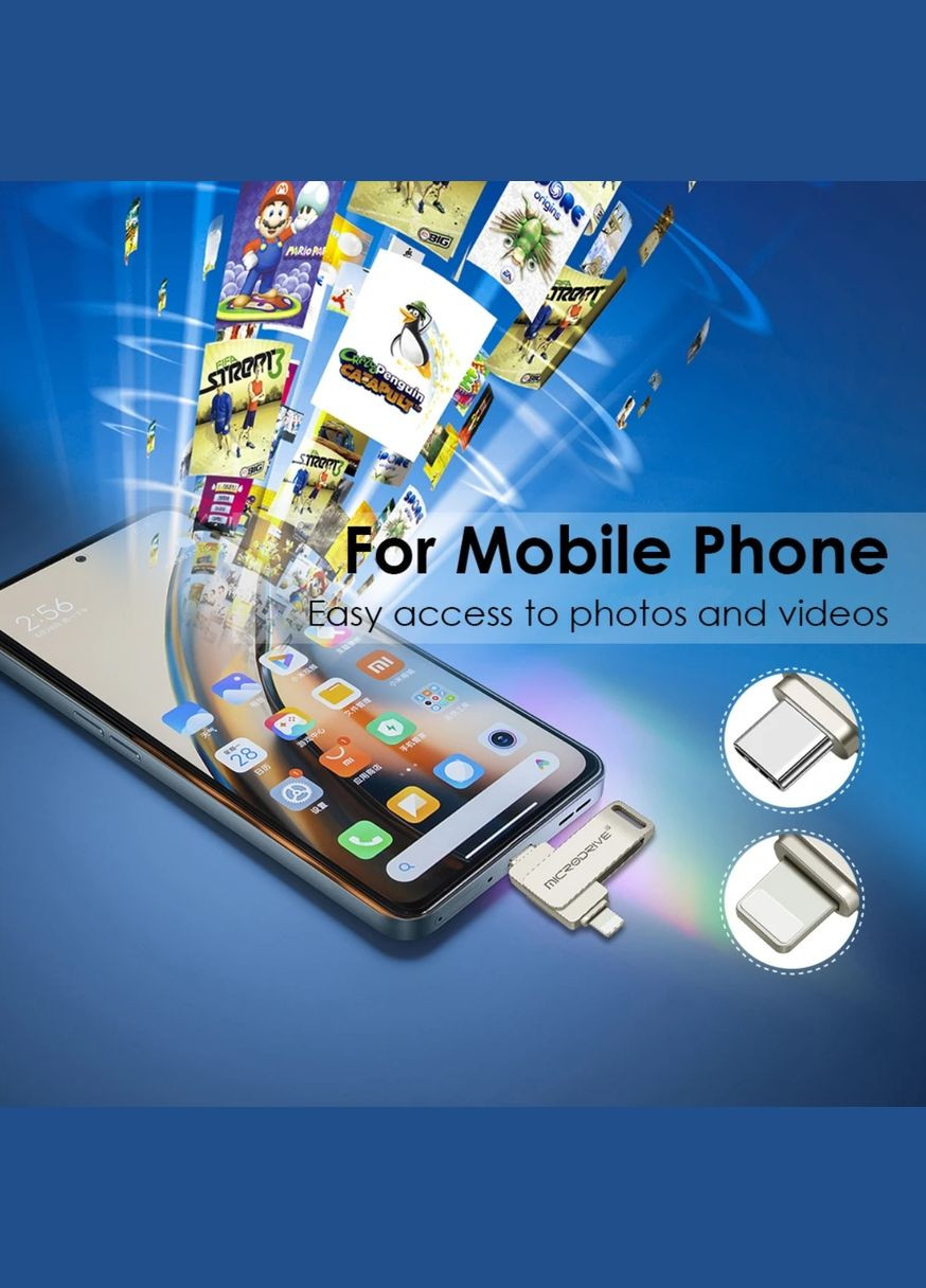 Флешка металлическая 2в1 256ГБ USB-Lightning для iPhone, iPad, компьютера, Android A3 256GB OTG Серебряный Microdrive (336381302)