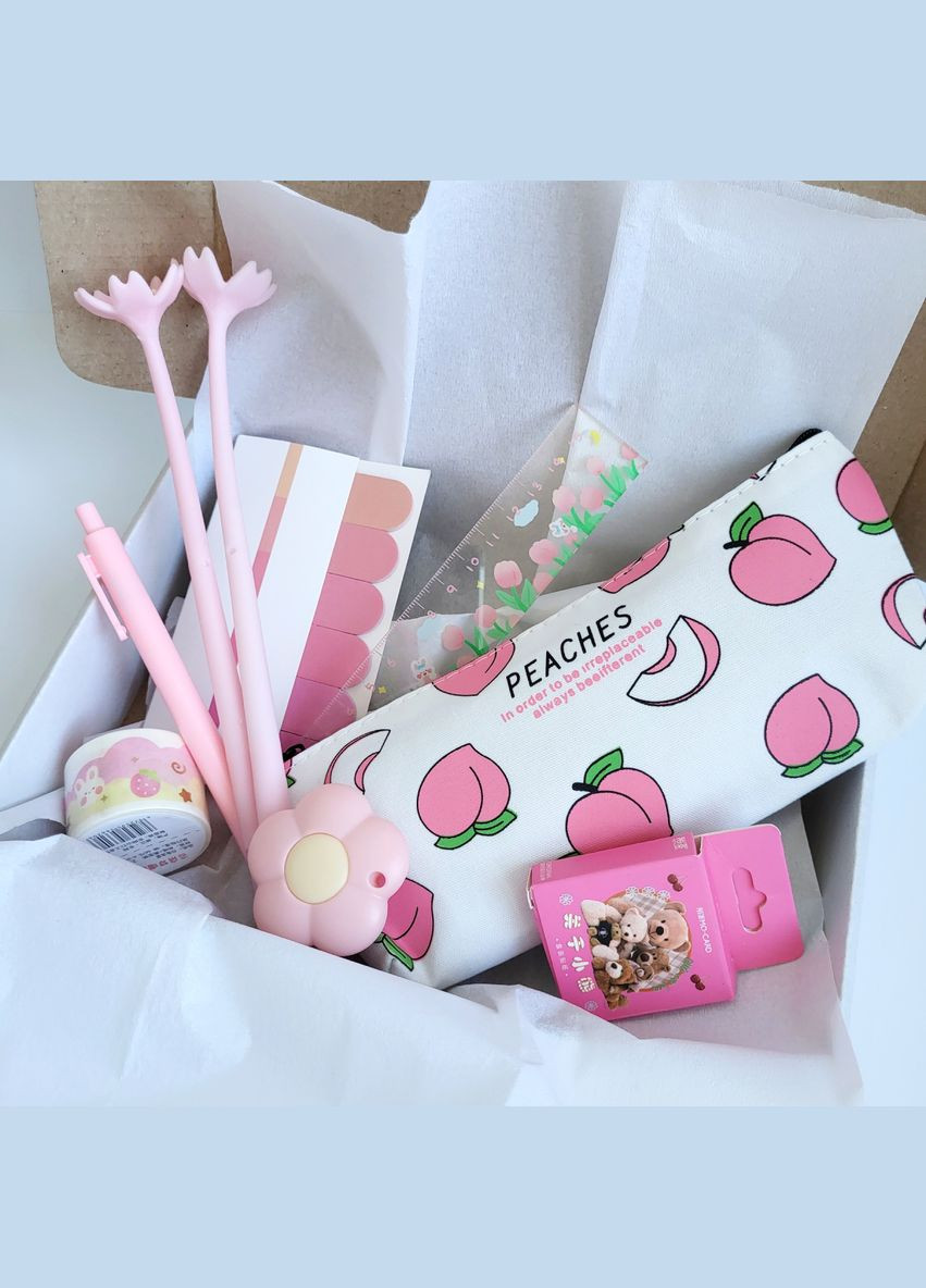 Подарочный набор канцелярии в корейском стиле Персик 9 предметов No Brand (322872623)