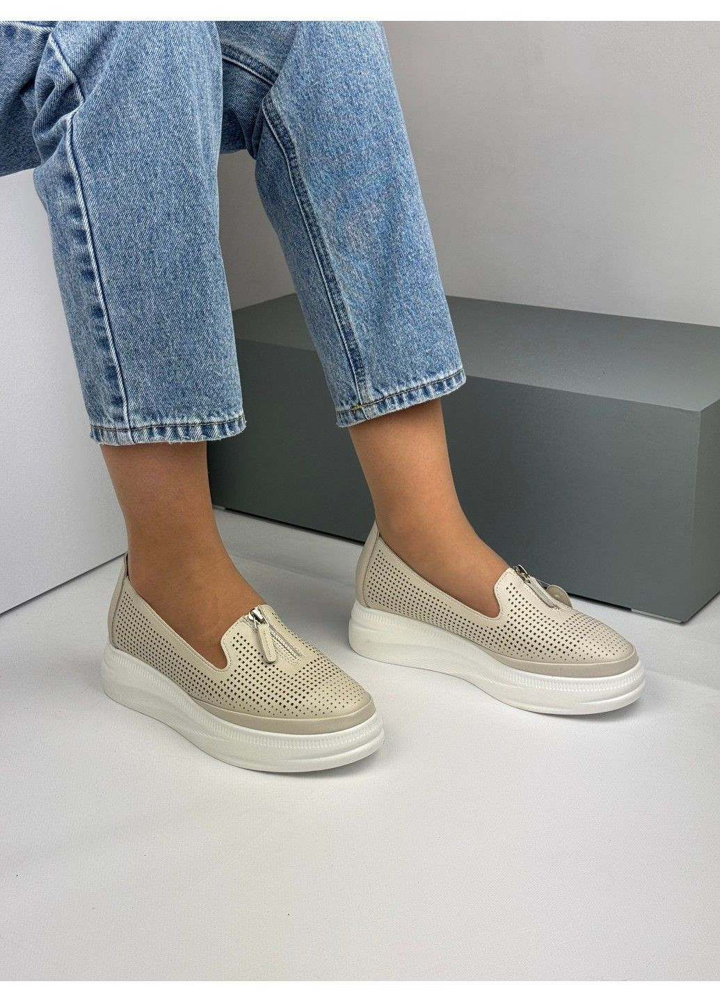 362 Мокасини Шкіряні Бежеві з перфорацією MD (335009330)