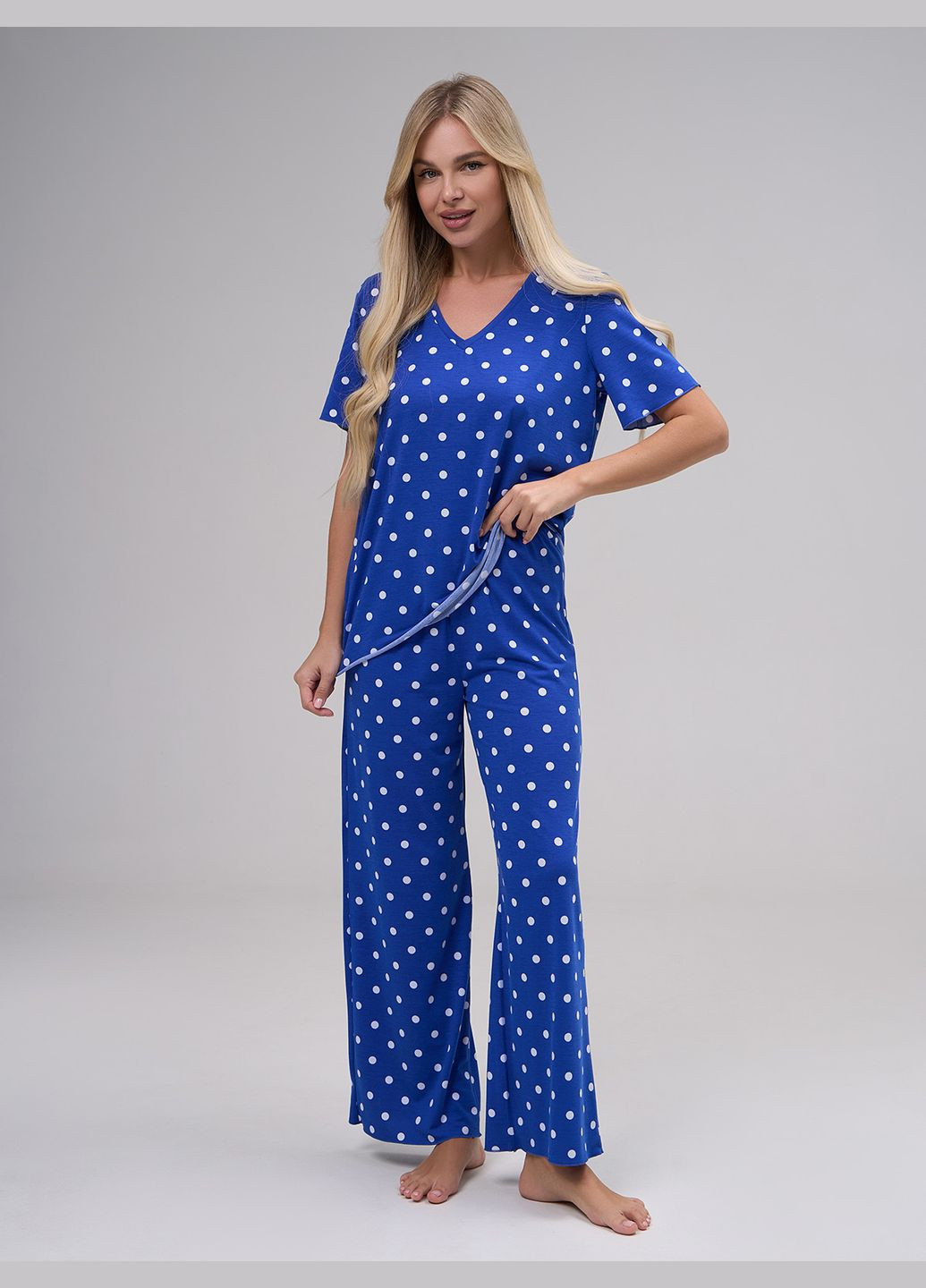 Синяя всесезон домашняя одежда футболка + брюки ISSA PLUS 14885