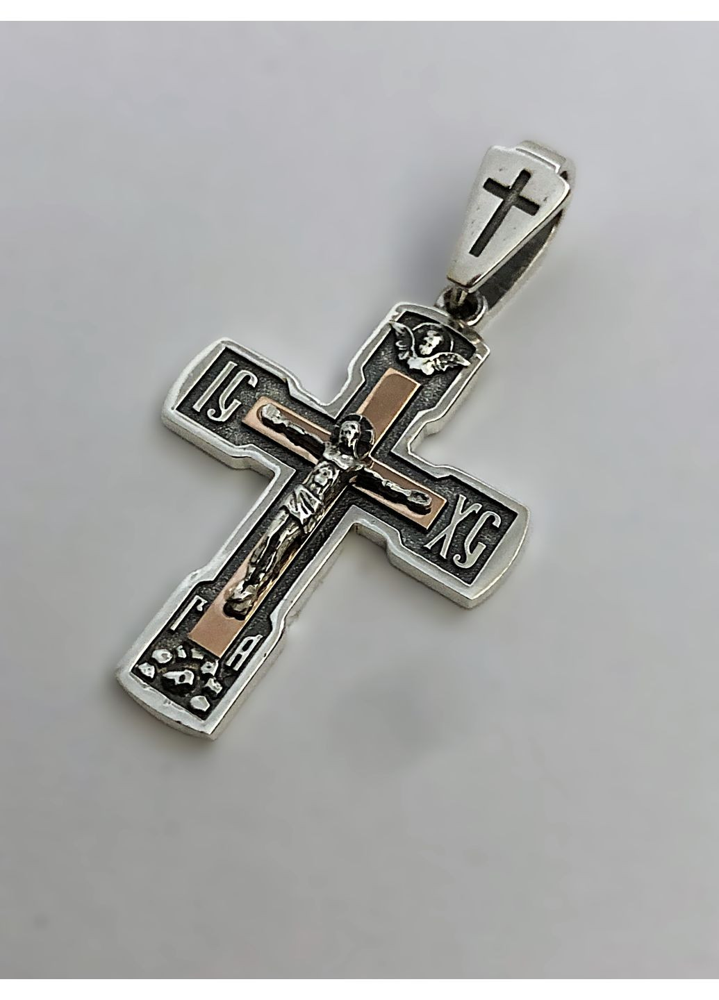 Православный серебряный крестик с золотыми пластинами. Оберег. Кулон из 925 пробы. DeLoS (352229391)