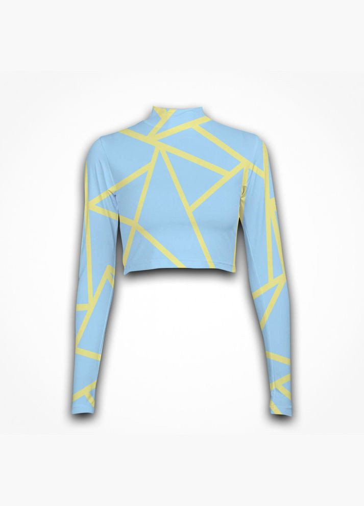 Спортивный топ с длинным рукавом c принтом "Геометрия" голубой/желтый размер XS бифлекс 4PROFI (303282971)
