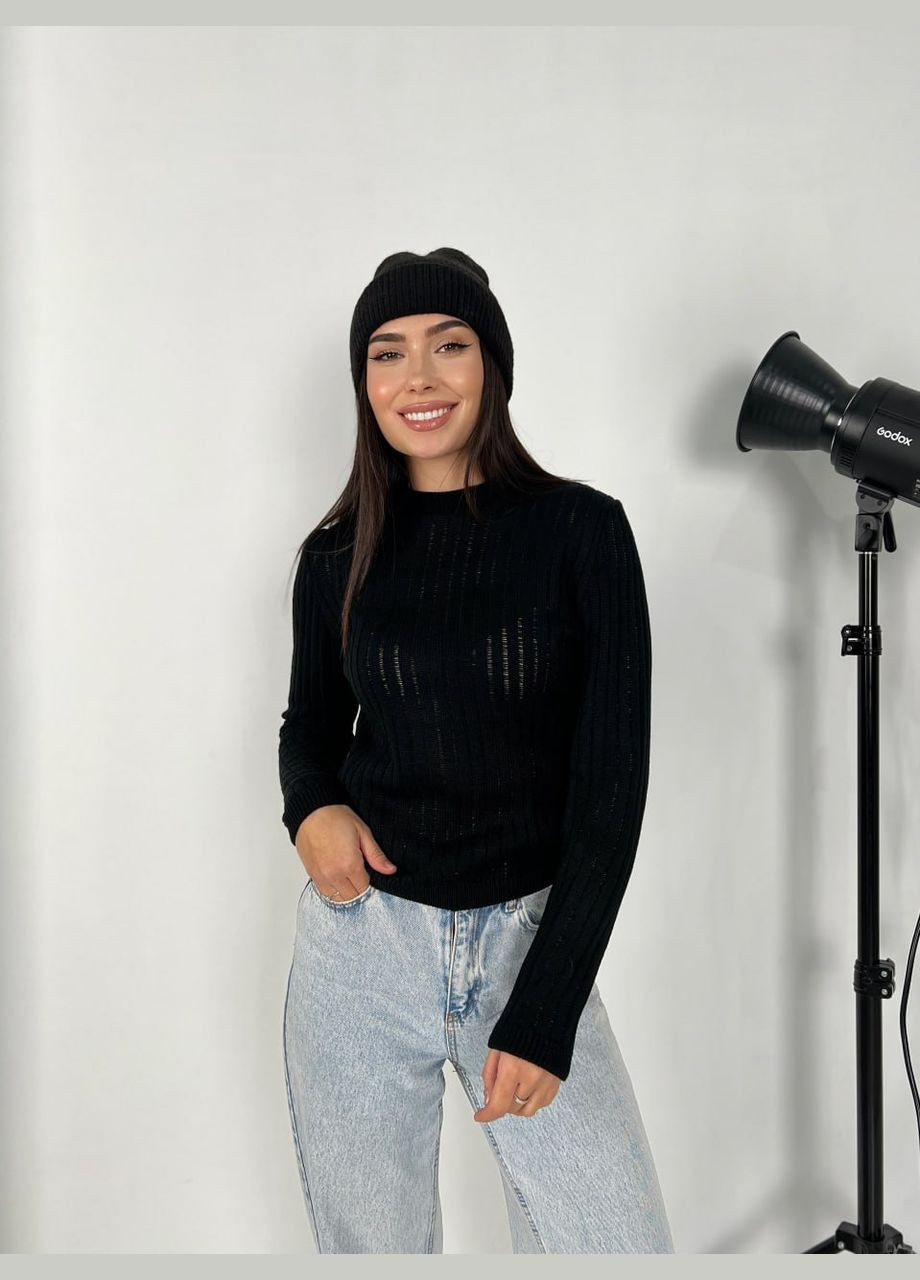 Чорний демісезонний обтягуючий жіночий светр чорного кольору 31611 Fashion