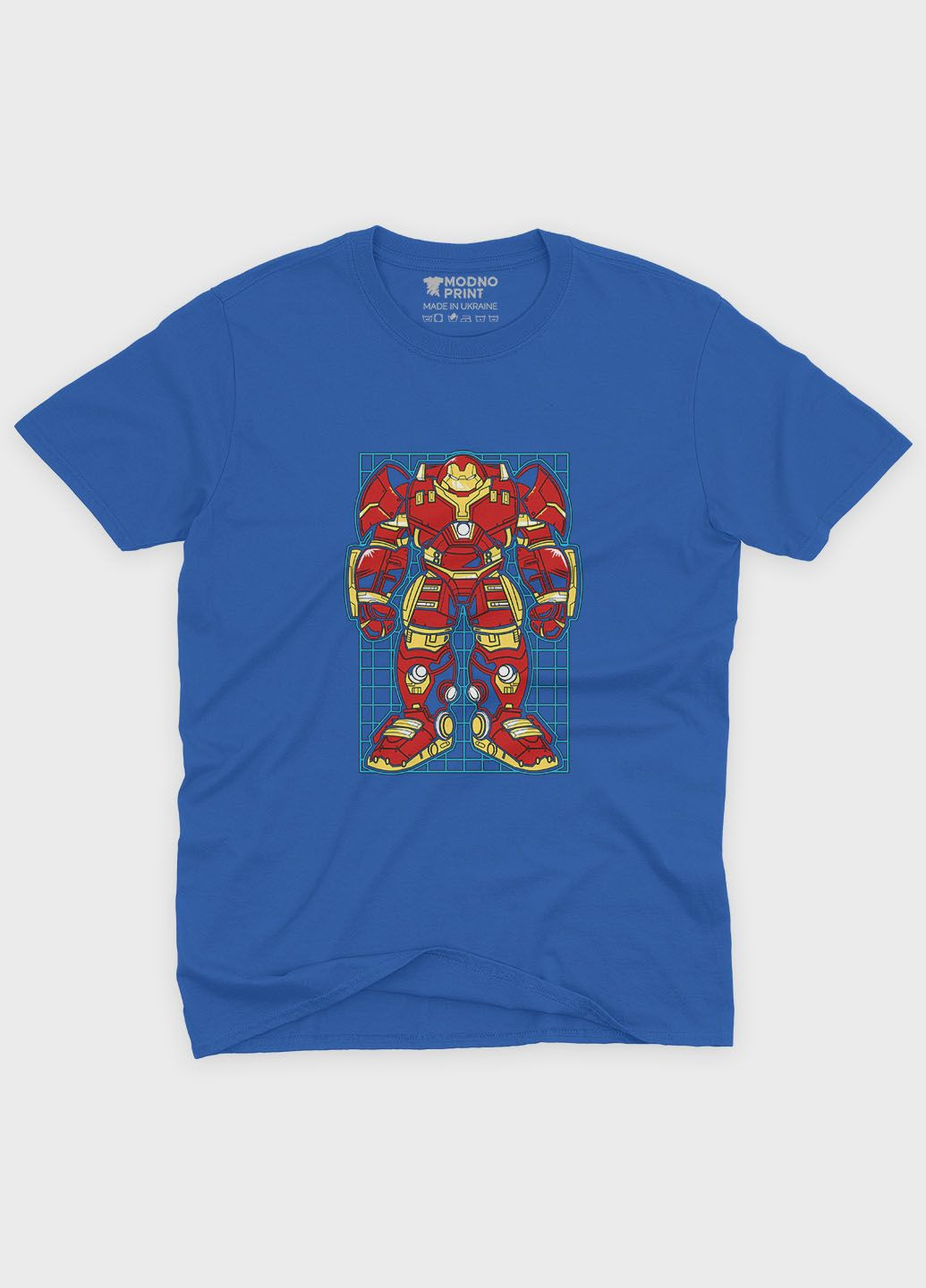 Синяя демисезонная футболка для мальчика с принтом супергероя - железный человек (ts001-1-brr-006-016-004-b) Modno