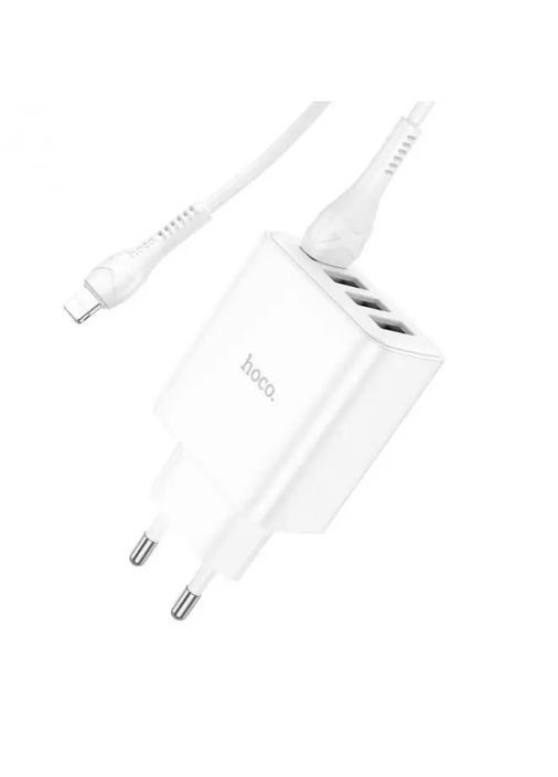Мережевий зарядний пристрій C102A QC3.0 + кабель iPhone White Hoco (317192742)