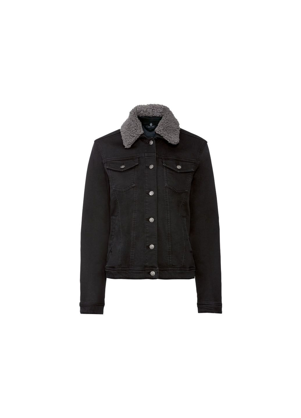 Чорна демісезонна джинсова куртка без знімного коміру для жінки lycra® 342750 38(s) чорний Esmara