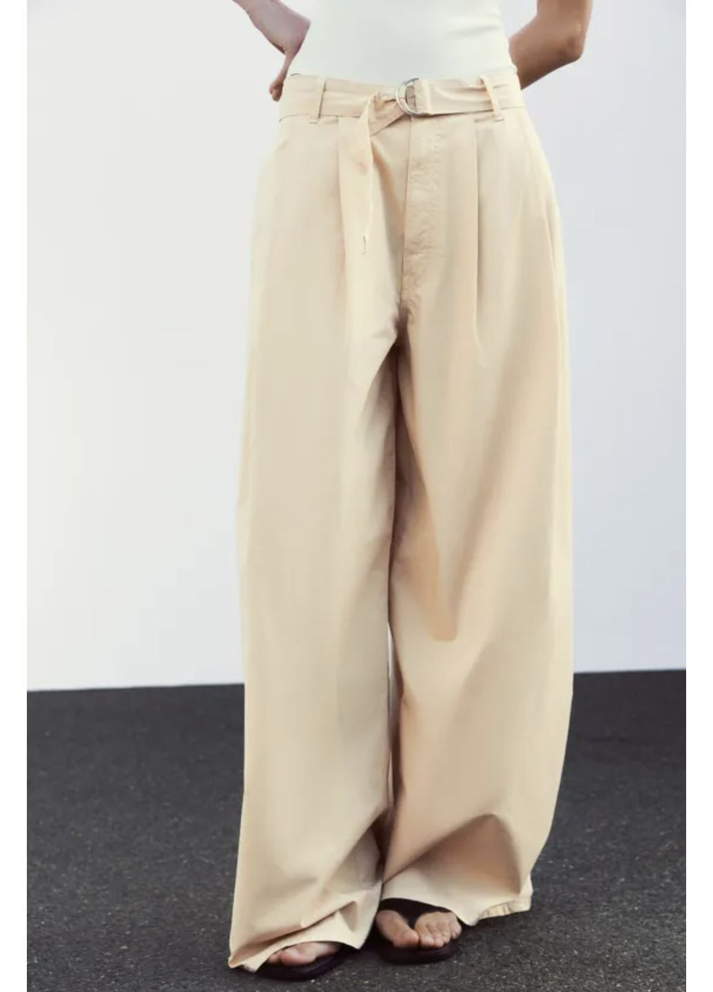 Стильные широкие брюки с поясом Zara широкі брюки палацо з паском (362680581)