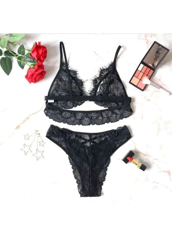 Чорний демісезонний мереживний комплект спідньої білизни з вирізами на грудях. жіноча спідня білизна з м'якого мережива для сексу., 2xl China