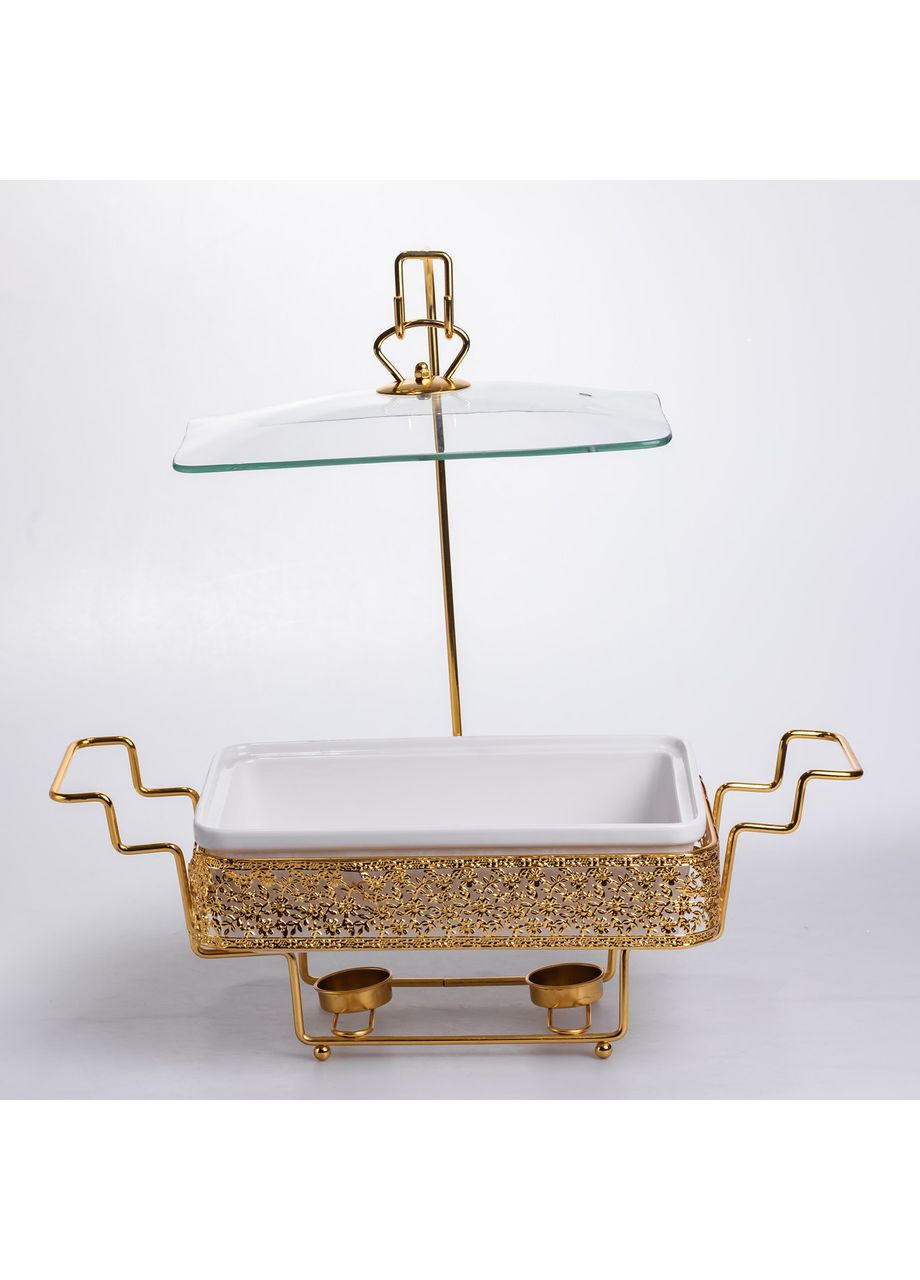 Мармитница настольная фарфоровая 3.5 литра мармит прямоугольный на подставке Белый с золотом YL-77 Yiwu (369388039)