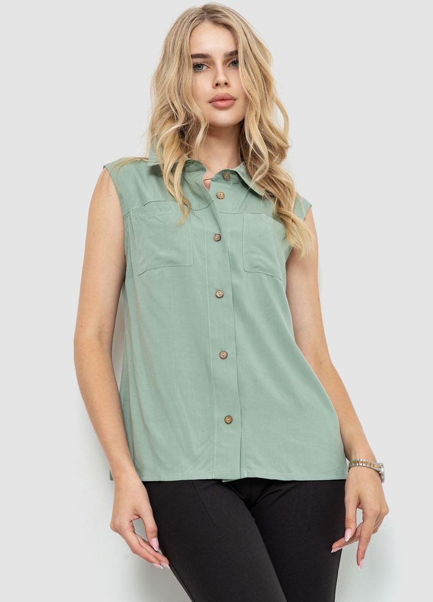 Оливковая летняя блуза без рукавов однотонная, цвет оливковый, Ager