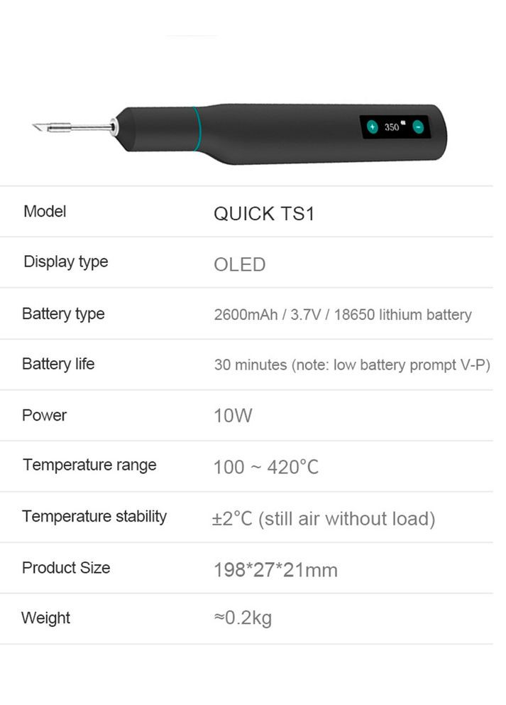 Паяльник TS1 Smart портативний / 100420°C / OLED / 2600 mAh / 10W Quick (282959577)
