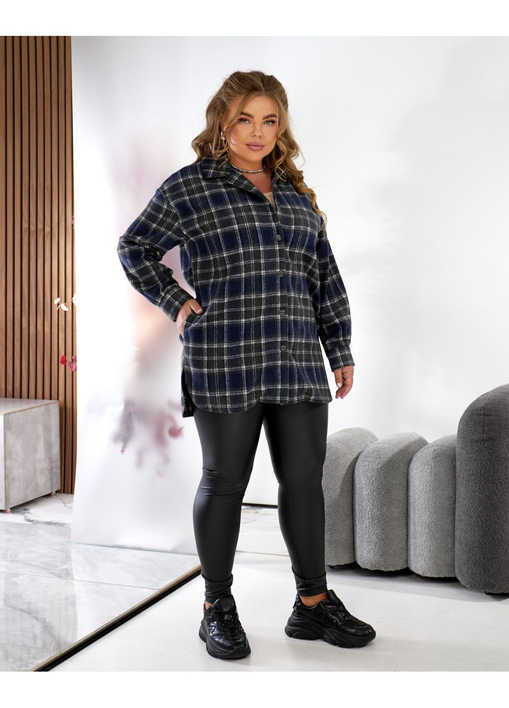 Синяя кэжуал рубашка в клетку MeeLan с длинным рукавом