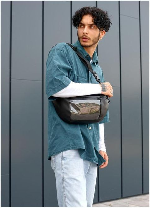 Спортивная сумка на пояс через плечо мужская из экокожи большая Черный 35145 Sambag (333299952)