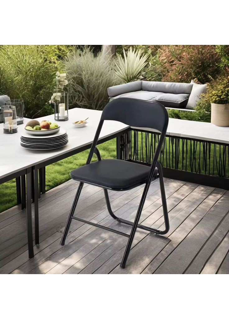 Стілець складаний TIKO Чорний метал / Чорна Екошкіра Intarsio (372178932)