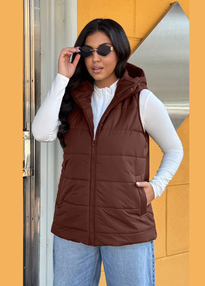 Жіночий стьобаний жилет безрукавка на блискавці з капюшоном Modena (371388499)