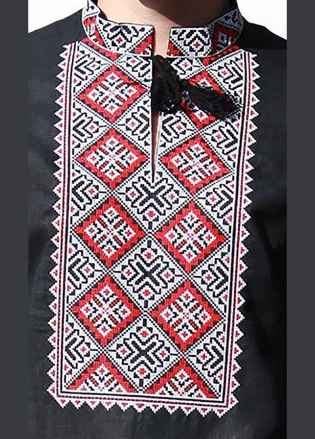 Чорна вишиванка чоловіча vishivano4ka 319-8 візерунок геометричний пряма льон (308385995)