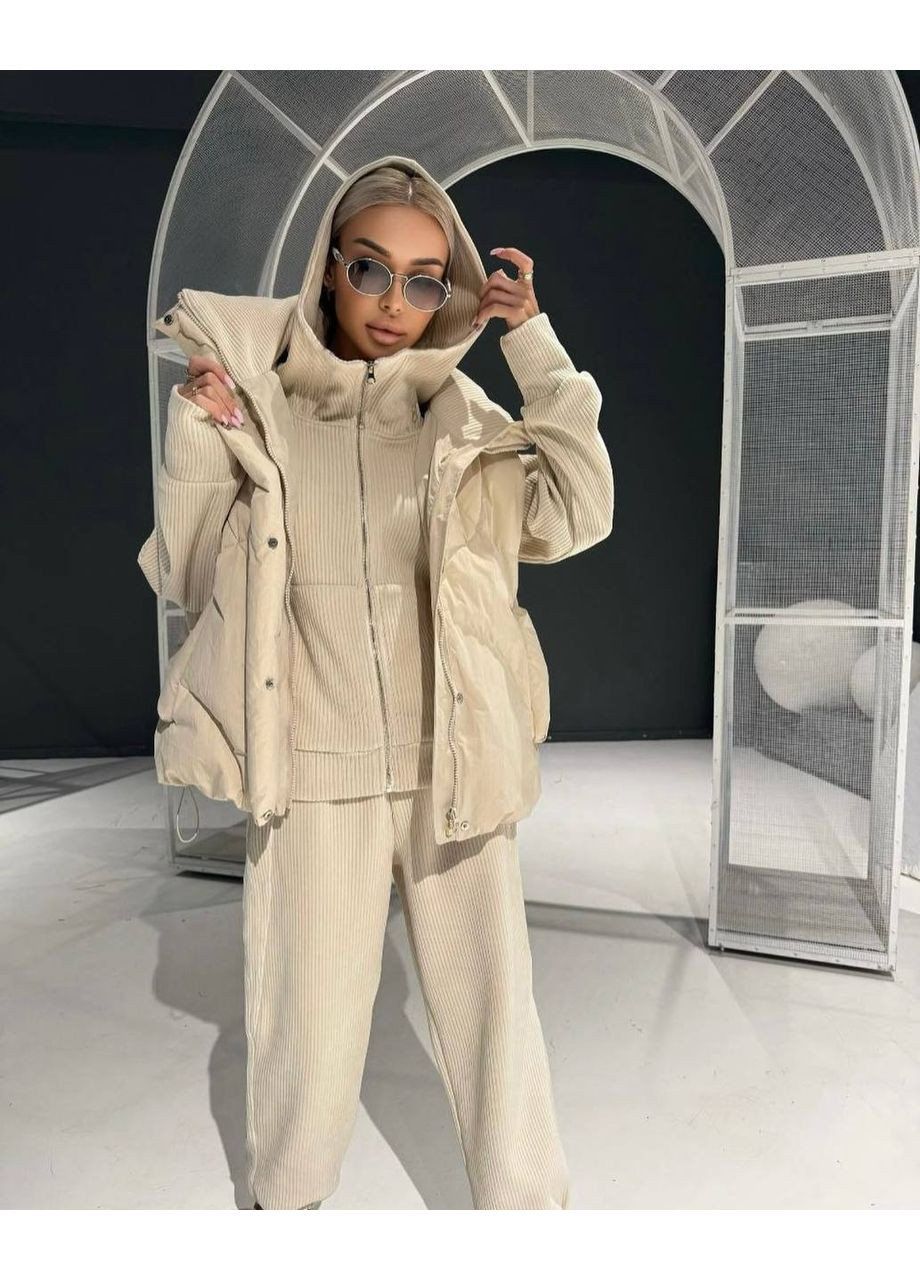 Жіночий костюм з вельвету на хутрі: худі з капюшоном та джогери з еластичним поясом MonCher (361057405)