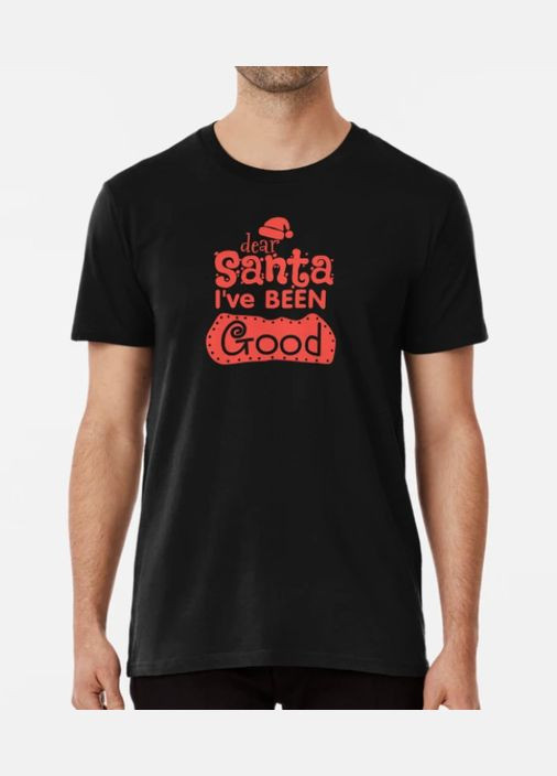 Черная мужская новогодняя футболка с принтом dear santa i`ve been good письмо санте Stedman