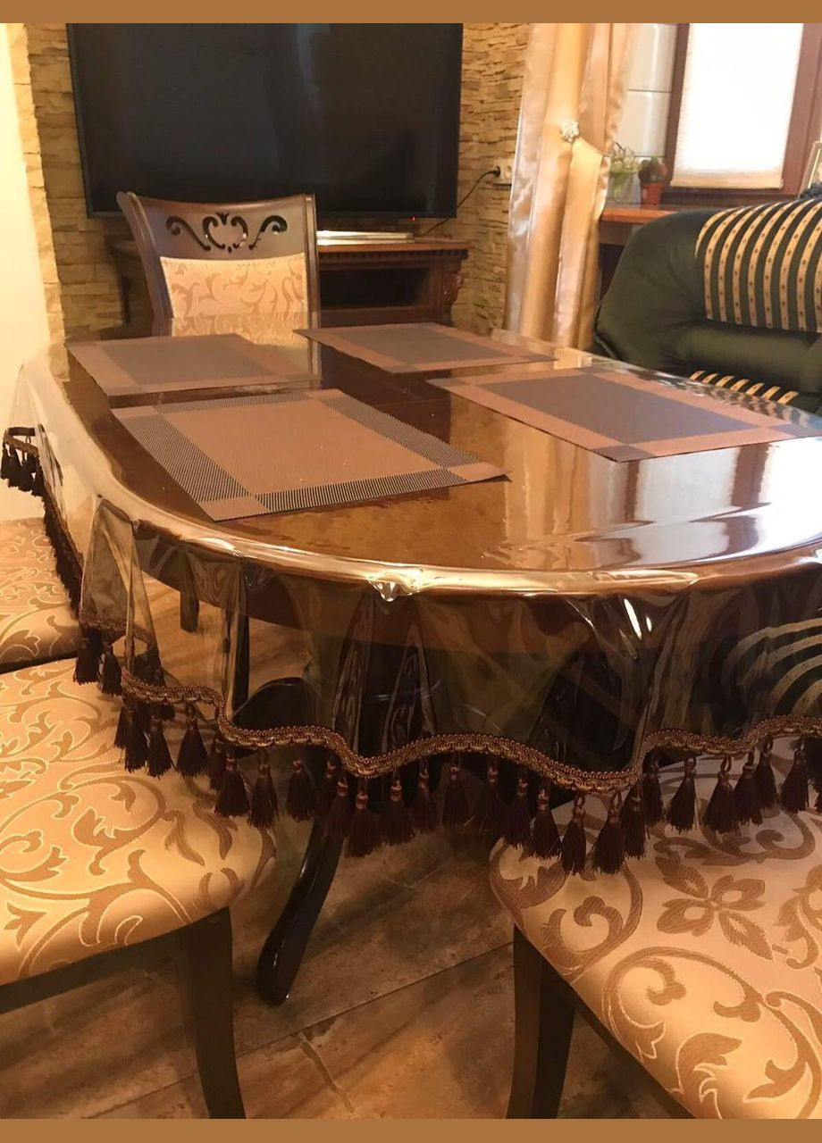 Силіконова скатертина СALIPSO з Коричневою Бахромою 150x90см Calipso (313288405)