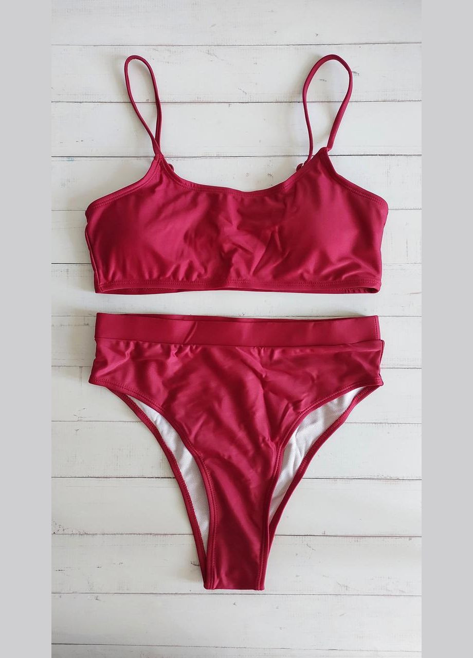 Бордовый демисезонный женский купальник с завышенной талией (арт.60218) No Brand