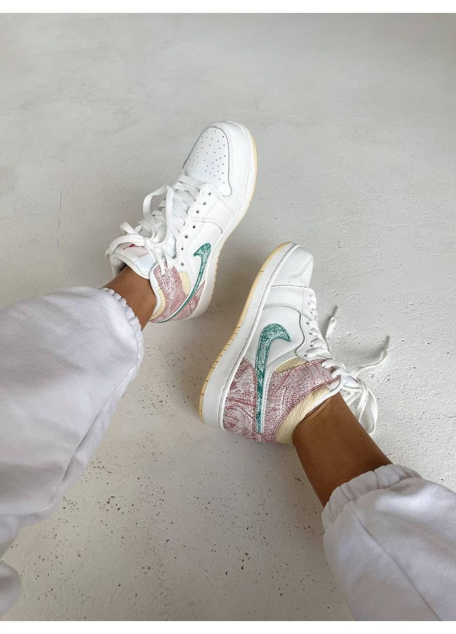 КРОССОВКИ ЖЕНСКИЕ NIKE AIR JORDAN 1 RETRO MID ICE CREAM НАЙК АИР ДЖОРДАН No Brand белые демисезоны (369389749)