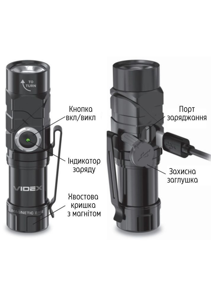 Налобноручний ліхтарик VLF-A244RH 600Lm з променем до 105 м, захищений корпус, поворотний механізм Videx (282312788)