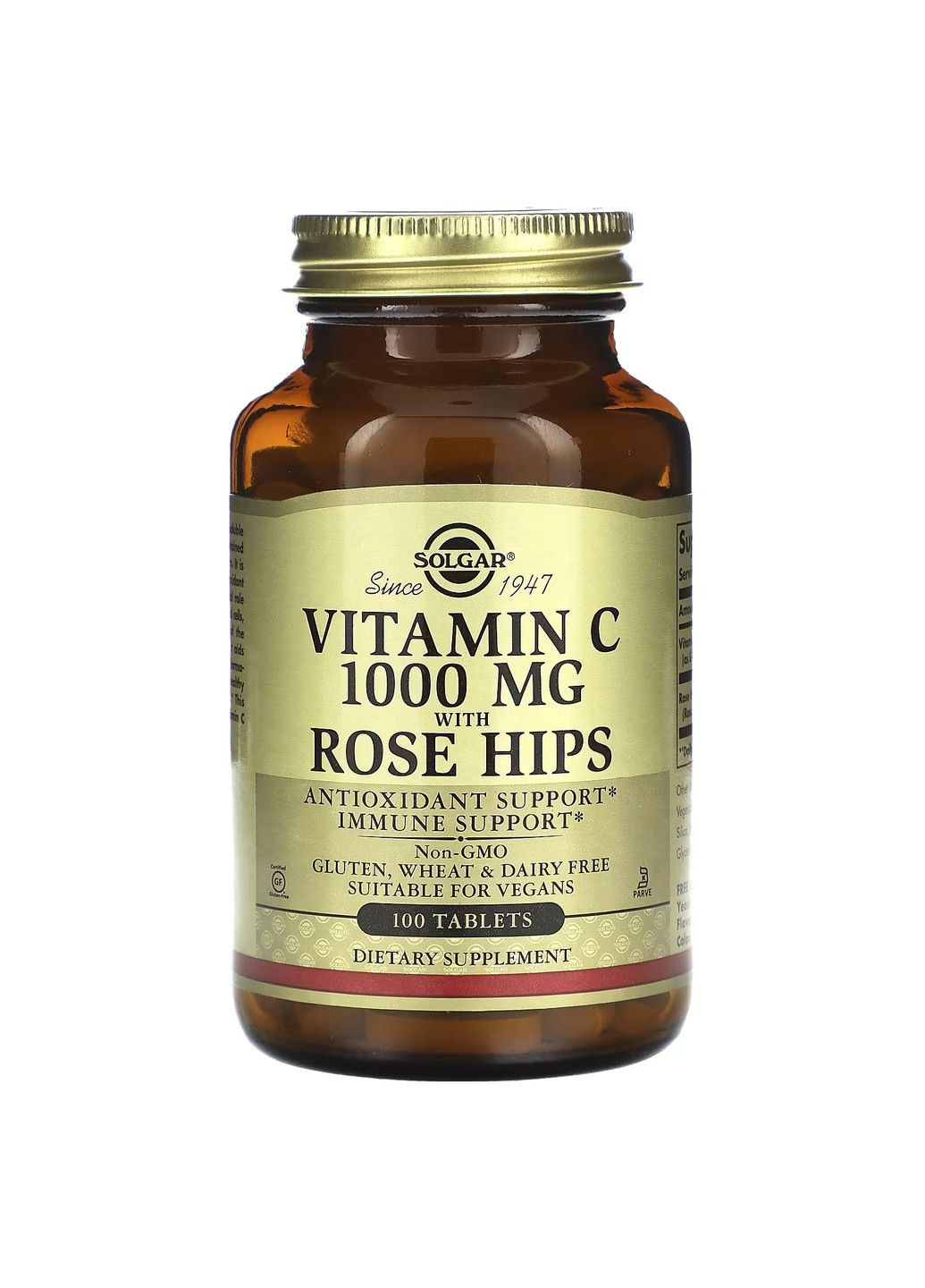 Вітамін С з Плодами Шипшини Vitamin C W/Rose Hips 1000мг - 100 таб Solgar (282826832)