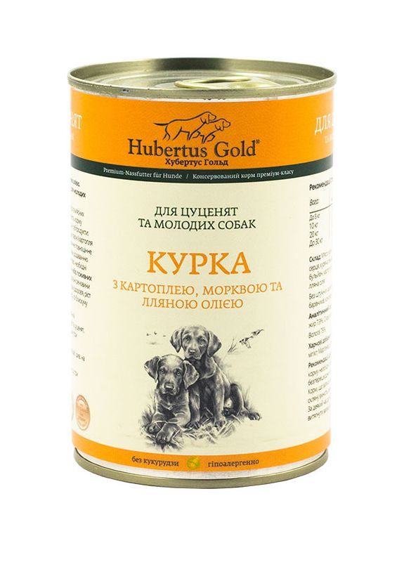 Консервований корм для цуценят та молодих собак з куркою 400 г (4050001113199) Hubertus Gold (316630065)