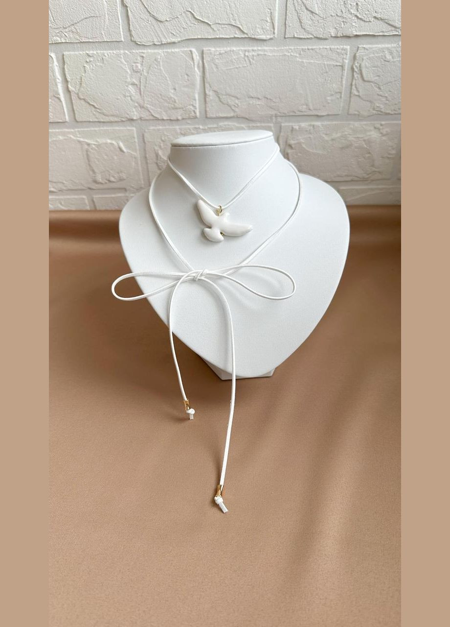 Шнуровка шнурок белая с горлицей птицей - модное украшение чокер на шею от Natassory No Brand (369505281)