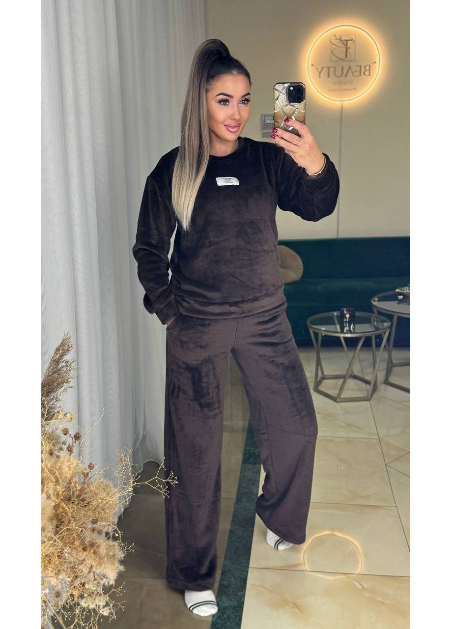 Темно-коричневый демисезонный женский домашний костюм No Brand