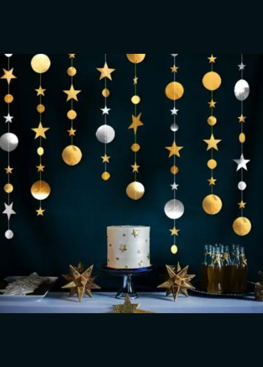 Гирлянда звездочки и кружки на нитке 4 м золотисто-серебристый Jannet Гірлянда (317638619)