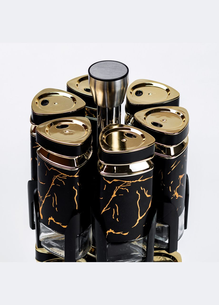 Набір для спецій на підставці 12 баночок по 120 мл, чорний мармур HP1356 TS Kitchen (306849378)