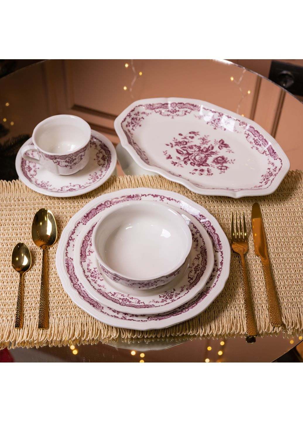 Столовий сервіз порцеляновий Bitossi 32 предмети на 6 персон, рожевий Yiwu YY78-3A No Brand (370606902)