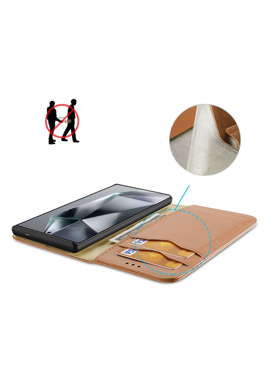 Шкіряний чохол книжка Hivo RFID Blocking з кишенею для візиток для Samsung Galaxy S24 Ultra Brown Dux Ducis (324234672)