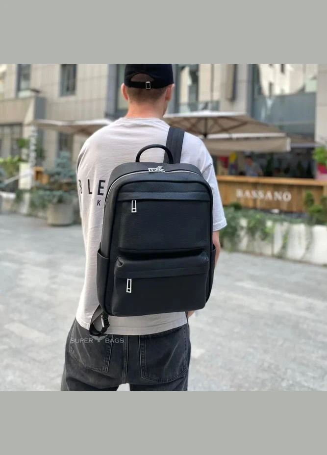 Чоловічий шкіряний рюкзак для ноутбука Чорний Sambag (302519232)