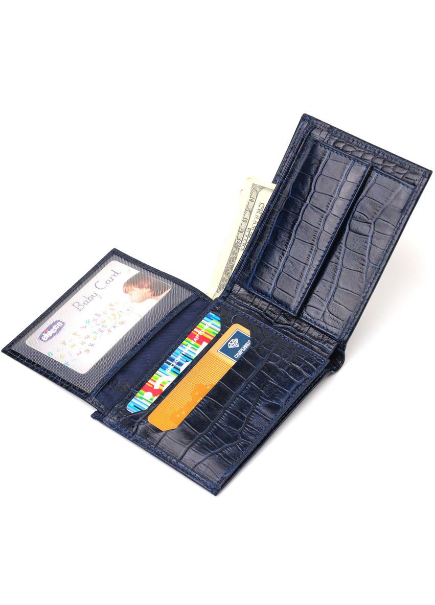 Гарний гаманець для чоловіків з натуральної шкіри з тисненням під крокодила 21924 Синій Canpellini (329150219)