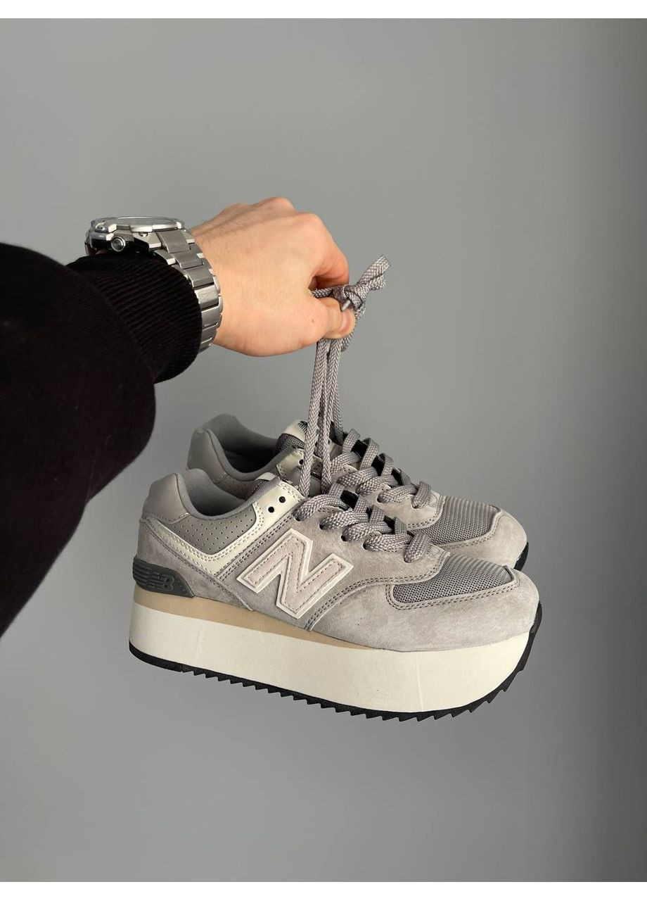 Кроссовки женские New Balance 574+ Platform Grey | Нью Беланс 574+ серые No Brand серые демисезоны (360894530)