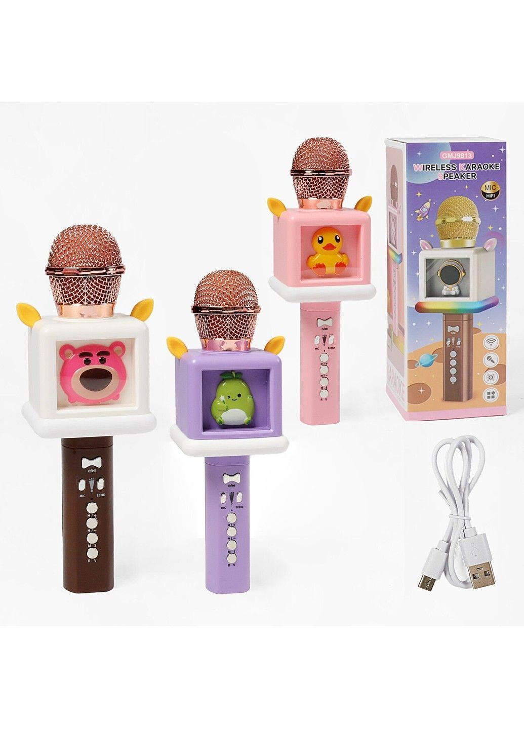 Детский караоке микрофон с подсветкой и изменением голоса No Brand (366668763)