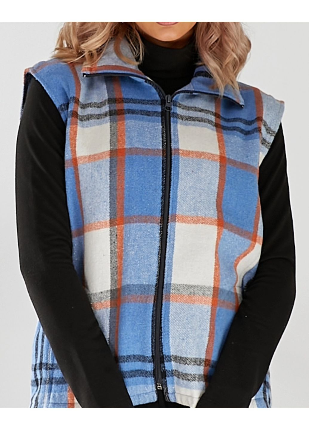 Жіночий теплий жилет на блискавці в клітинку (ll240064418) LadyLike (365729532)