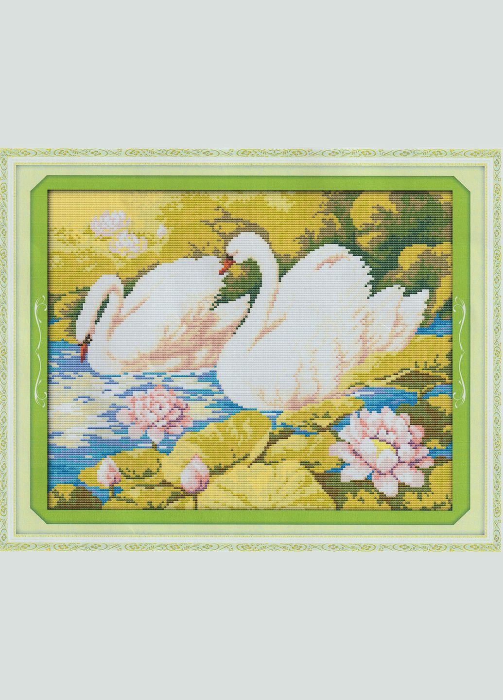 Набор для вышивания по нанесённой на канву схеме "Lotus pond & swan (1)". AIDA 14CT printed 38*32 см Joy Sunday (313613016)